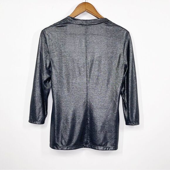 Lafayette 148 Giada Square Neck 3/4 Sleeve Top Metallic Size Small - Picture 2 of 14